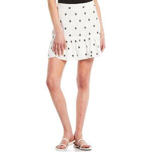 A Loves A Size 12 Mini Skirt Floral White Gauzy Cotton Linen Cotton Linen Ruffle